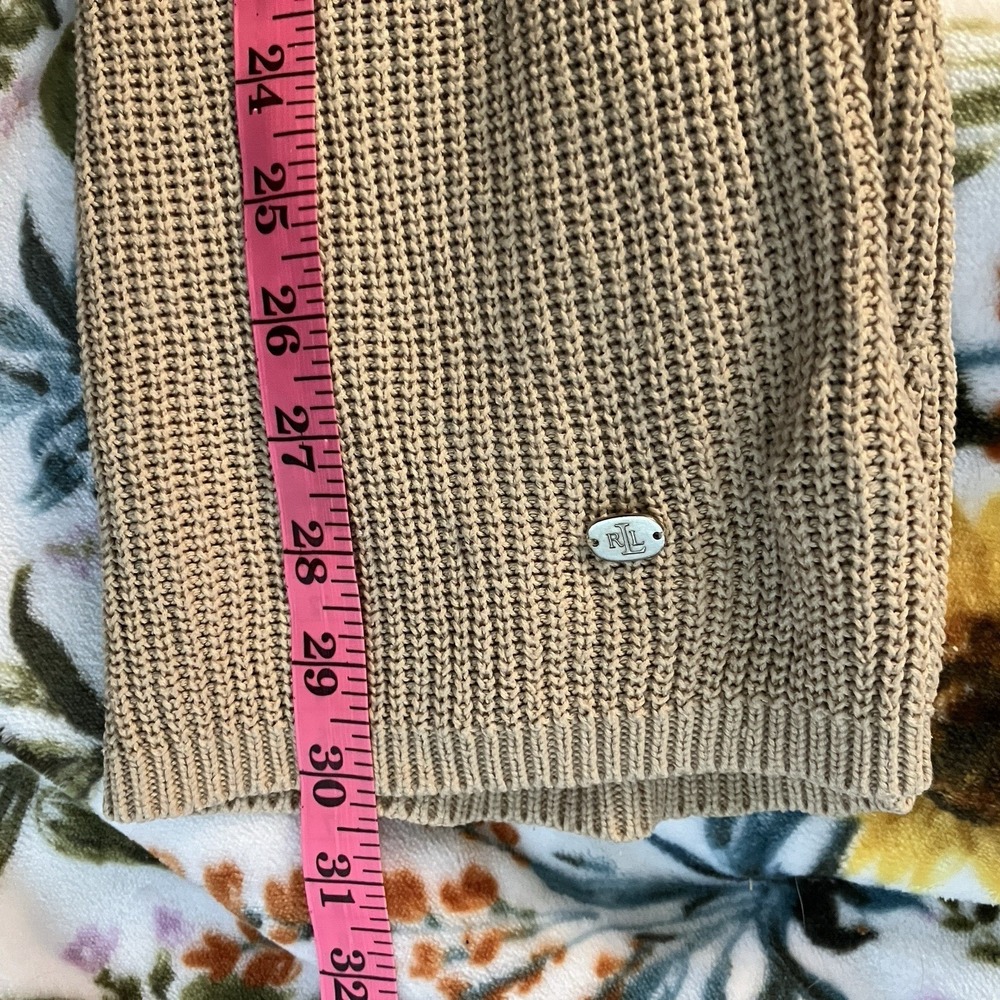 Lauren Ralph Lauren Colorblock Shaker Knit Tunic Sweater Tan Brown Large - Picture 7 of 7